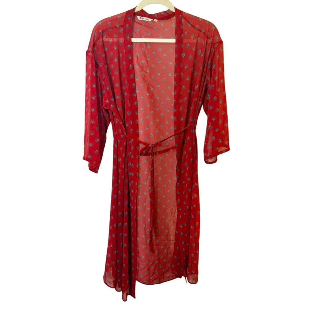 Uniqlo Disney "Beauty and the Beast" collab. Robe Kimono Red Floral sz. S